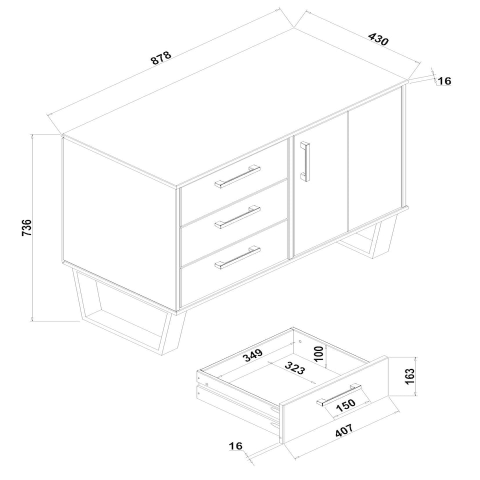 image 1 of Texas, Small Sideboard With 1 Door, 3 Drawers Brown