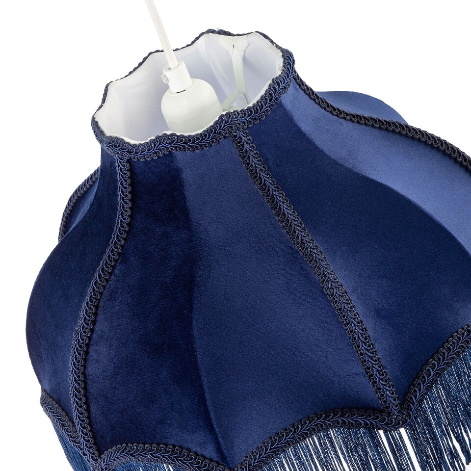 image 1 of Classic Victorian Lamp Shade in Midnight Blue Velvet with Navy Trims | Blue | 14"
