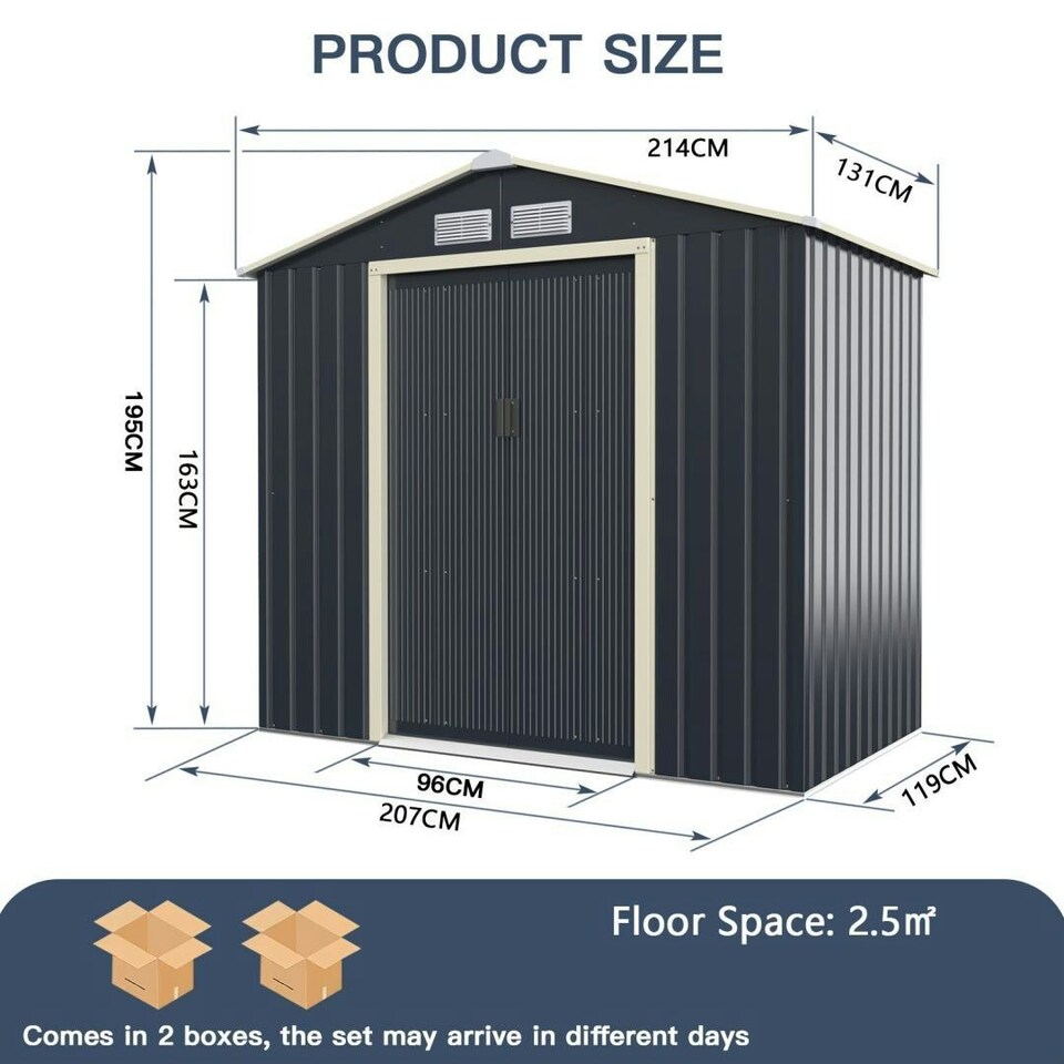image 1 of COSTWAY 7FT x 4FT Outdoor Storage Shed Tool Utility Storage House Grey