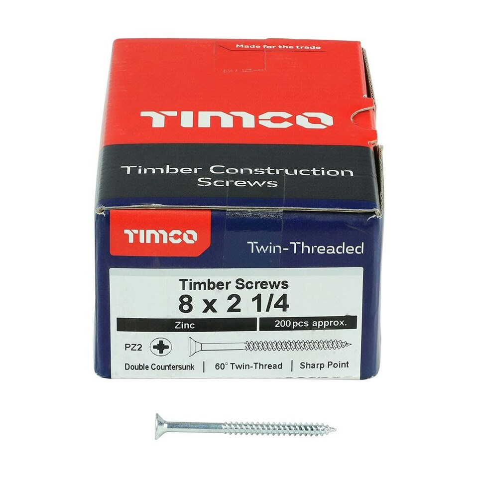 image 1 of Timco - Twin-Threaded Woodscrews - PZ - Double Countersunk - Zinc (Size 8 x 2 1/4 - 200 Pieces)