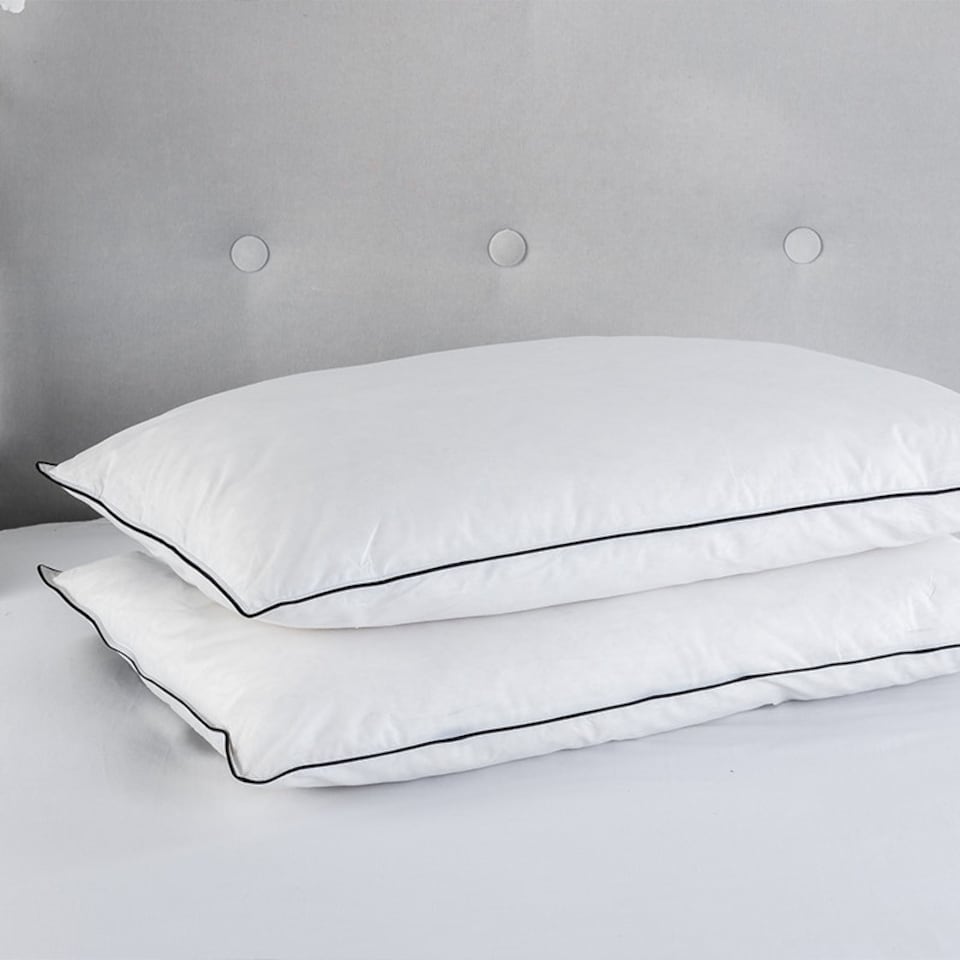 image 1 of Duck Feather Pillow Pair 100% Cotton Soft Cover Luxury Sleep White