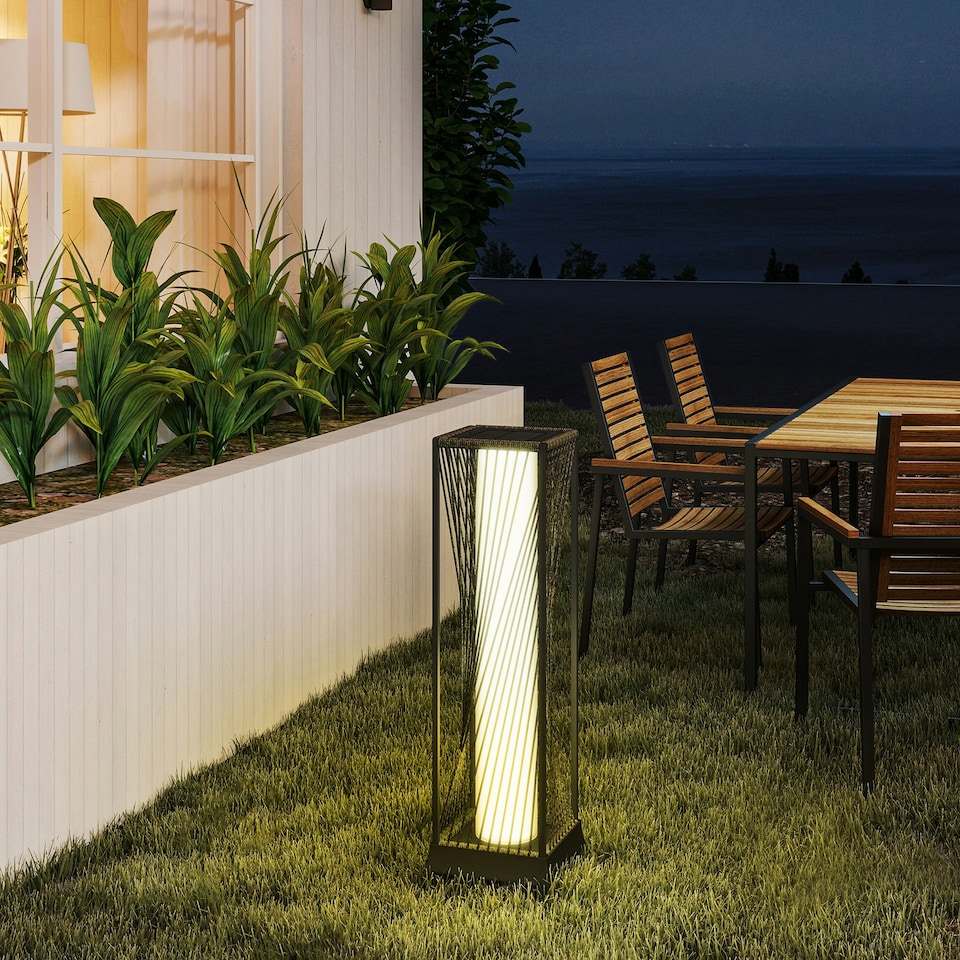 image 1 of Outsunny Rattan Solar Floor Lamp, Auto On/Off LED Garden Lights, Grey