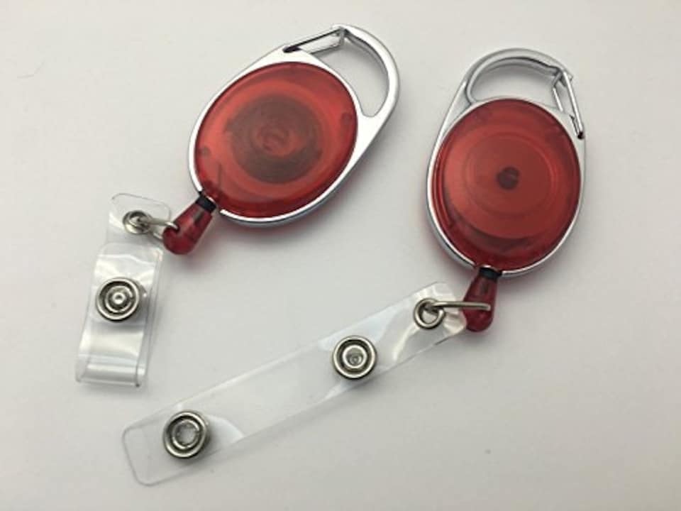 image 1 of Pack of 6 Red Key Reels ID Card Badge Holder -Ring Retractable Coil Colour