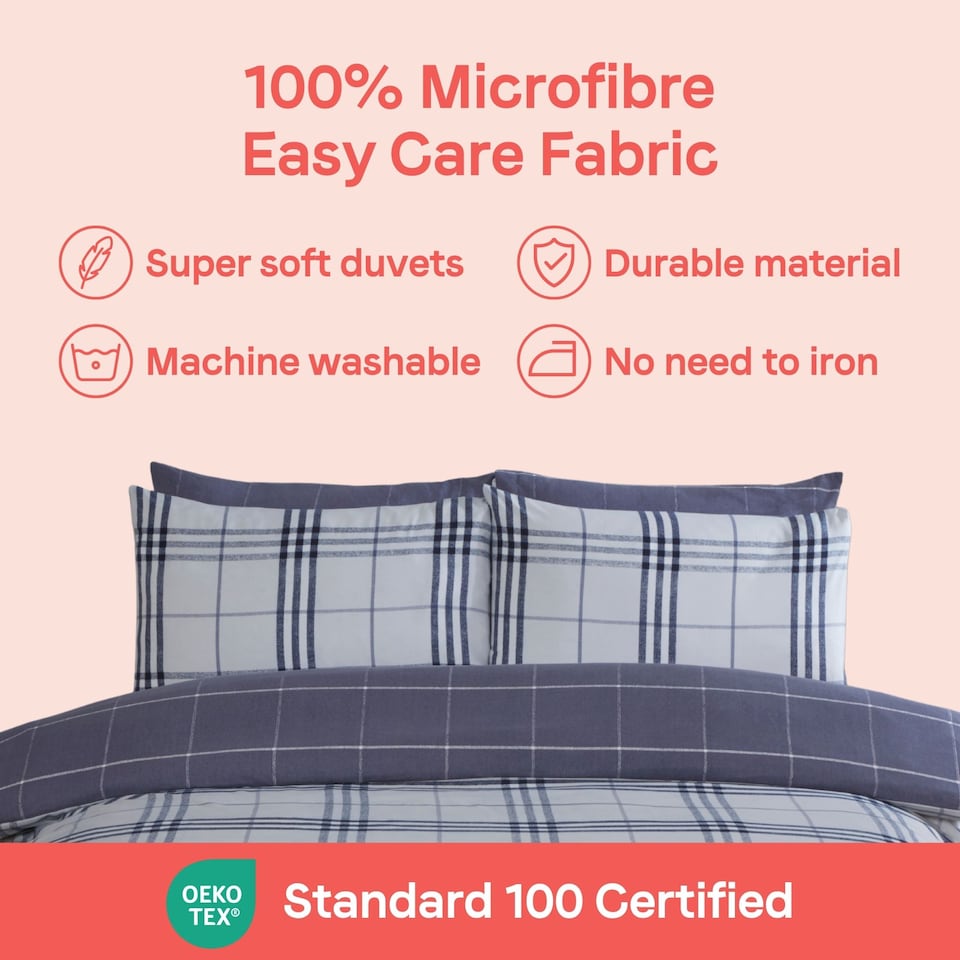 image 1 of Harris Check Polyester Duvet Cover Set with Pillowcase | Blue | Single | 1