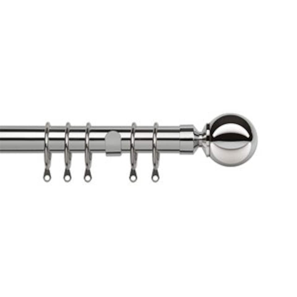 image 1 of 35mm Fixed Length Metal Curtain Pole Set Chrome Ball Finial 180cm | Silver | Silver