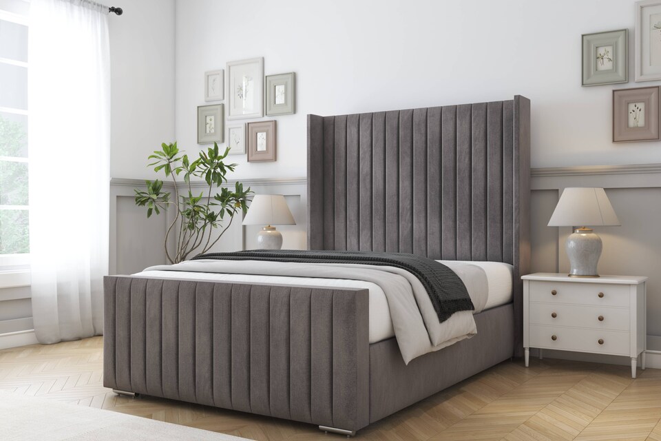 image 1 of Sloomy Marlborough Slate Naples Bed Frame With 50"  Upholstered Wingback Headboard 3' Single