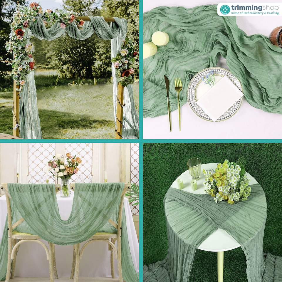 image 1 of Sage Green Cheesecloth Table Runner, Rustic Sheer Table Decor - 90x300cm