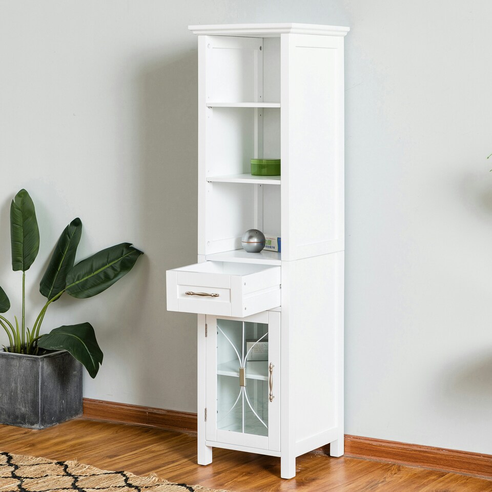 image 1 of Teamson Home Delaney Multi Functional Tall Free Standing Linen Storage Tower with Single Drawer