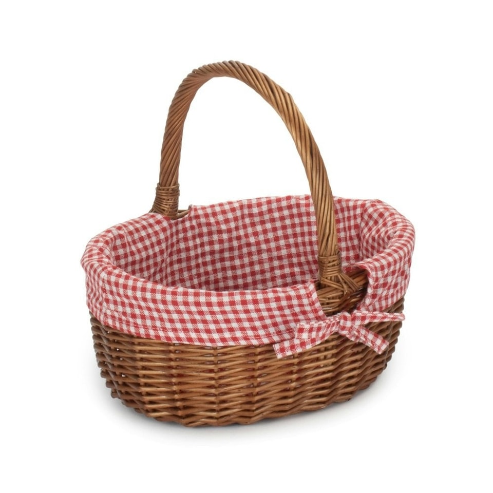 image 1 of Double Steamed Oval Wicker Shopping Basket Blue Checked Lining | Black | Black