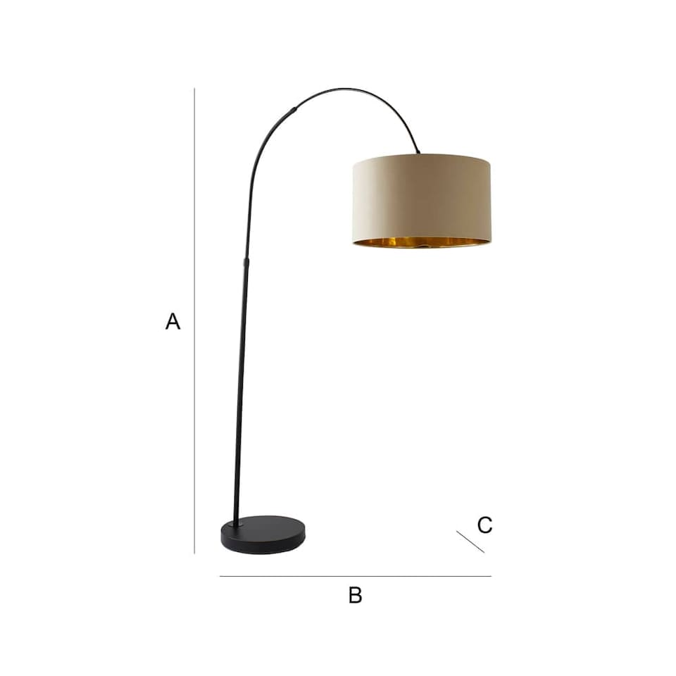 image 1 of ValueLights Louis Beige with Metallic Gold Inner Shade Black Arched Stem Curved Floor Lamp | Cream