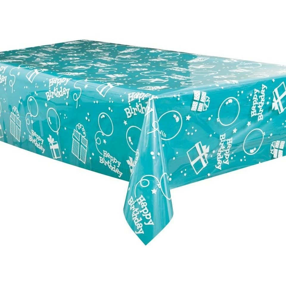 image 1 of Unique Party Plastic Happy Birthday Party Table Cover - Clear - One Size