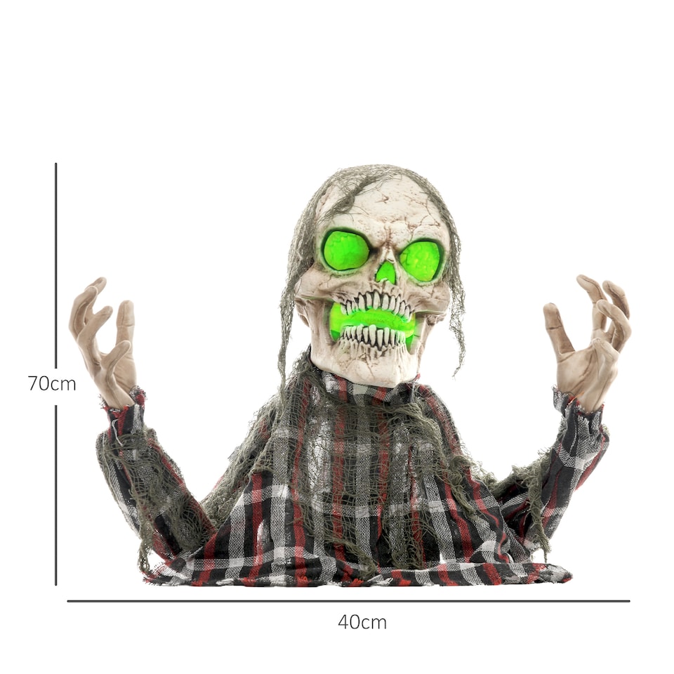 image 1 of HOMCOM 70c8 Groundbreaker Skeleton Outdoor Halloween Decoration, Halloween Animatronic with Sound Activated, Light Up Eyes, Sound Effects, Animated Prop for Haunted House