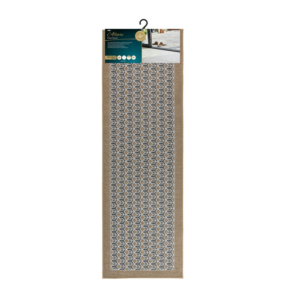 image 1 of JVL Allure Machine Washable Entrance Runner Doormat, 50x150cm - Beige
