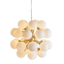 Oscar Globe Pendant Satin Brushed Gold Effect Plate & Gloss White Glass 28 Light Dimmable IP20 - G9