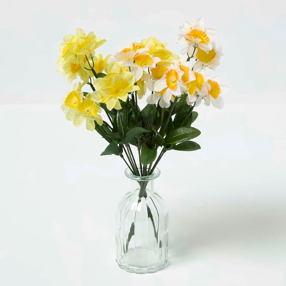 image 1 of Homescapes Set of 2 Yellow and White Daffodil Spray Single Stems