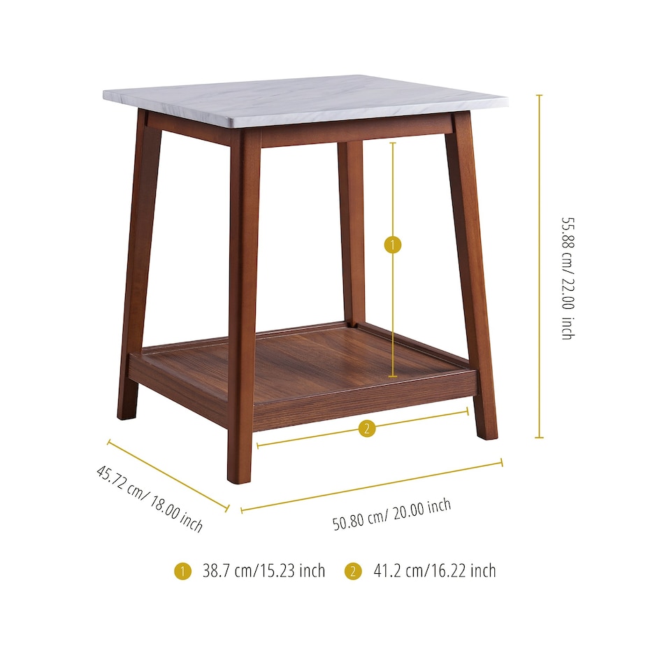 image 1 of Teamson Home Kingston Side Table With Faux Marble Top Solid Wood Leg, Walnut Finish