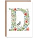 image 1 of Letter D Flowers with Bird Garden Floral Alphabet Birthday Card