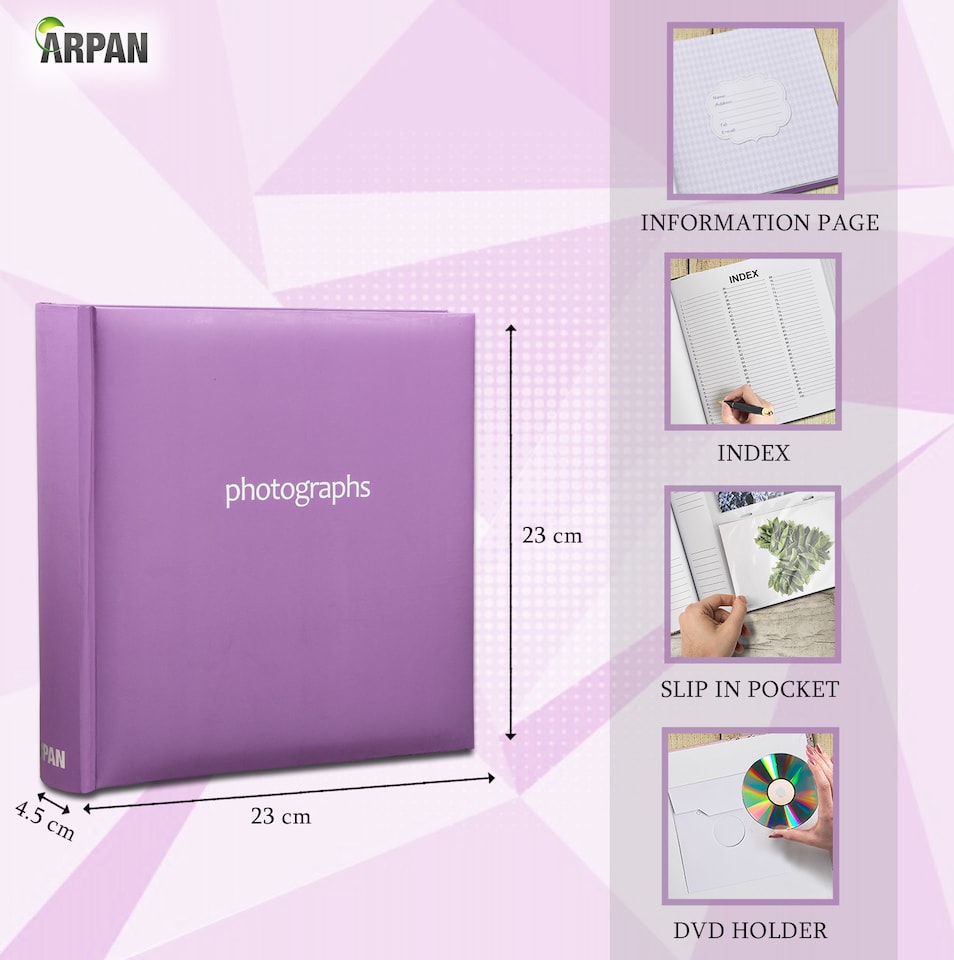 image 1 of ARPAN Slip In Case Book-Bound Memo Photo Album – Holds 200 Photos 6" x 4" (10x15cm) – Hardcover Memory Album with Writing Space for Family, Wedding & Travel Pictures