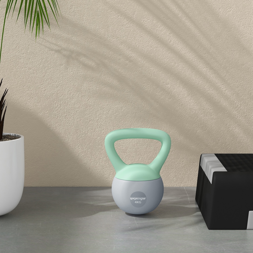 image 1 of SPORTNOW Soft Kettlebell, 4/6/8/10/12kg Kettle Bell with Non-Slip Handle for Home Gym Weight Lifting and Strength Training, Grey and Green