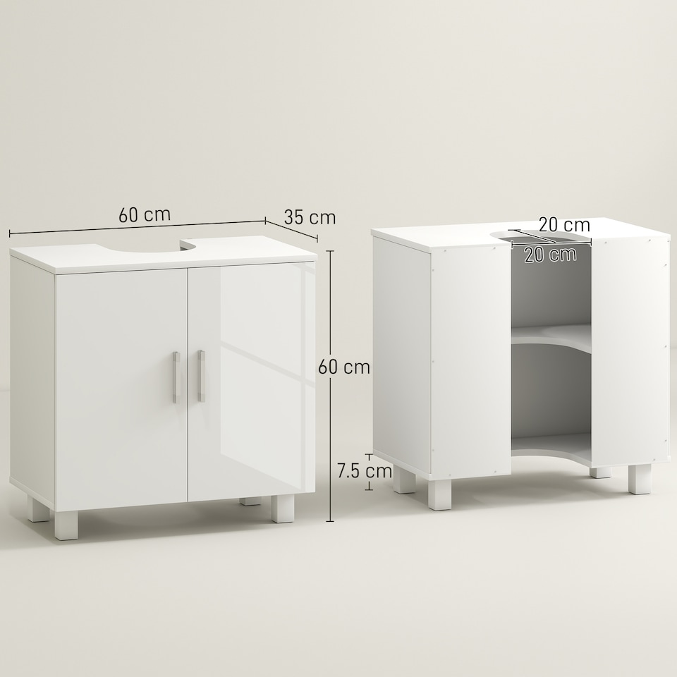 image 1 of HOMCOM Freestanding Bathroom High Gloss Under Sink Cabinet, White | White