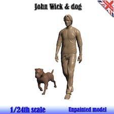 John Wick and Dog Unpainted Figures 1:24 Scale Wasp JW 24