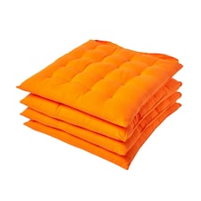 Homescapes 4 x Seat Pads Luxury Cotton Indoor Outdoor Garden Dining Cushion | Orange | 40 x 40 cm | 4