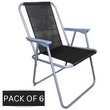 6 x Foldable Garden Chairs Fixed position garden chairs with grey frame and black fabric Grey