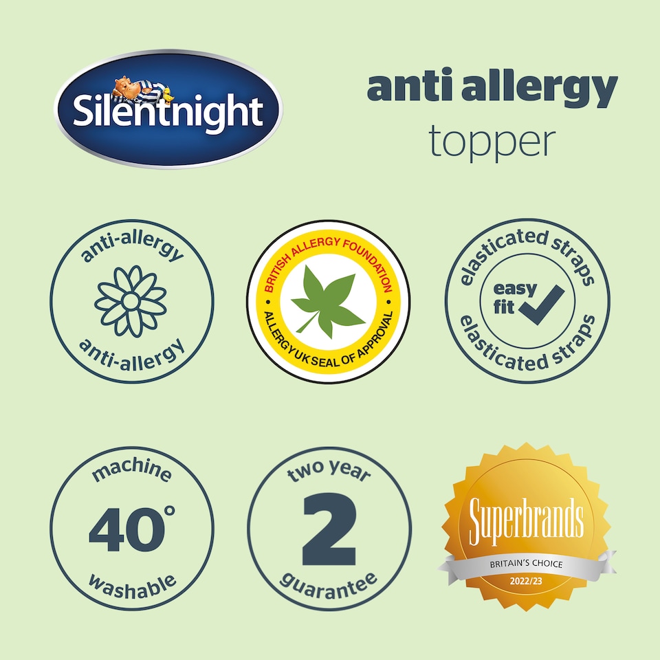 image 1 of Silentnight Anti-Allergy Mattress Topper, Single | White | 1