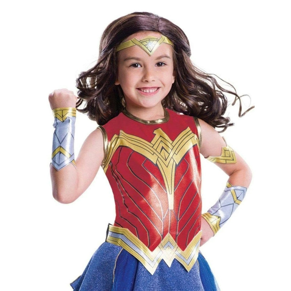 image 1 of Wonder Woman Girls Deluxe Costume - Red/Blue - 7-8 Years 7