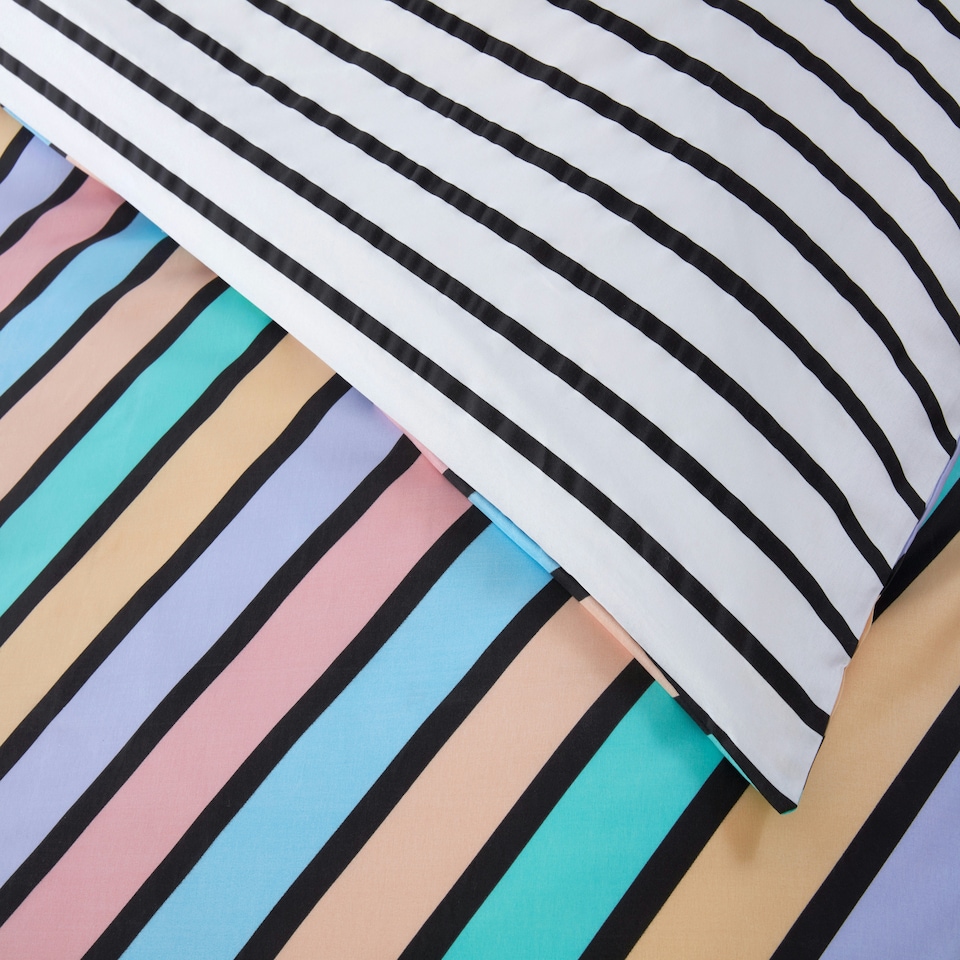 image 1 of Oxford Stripe Microfibre Reversible Duvet Cover Set with Pillowcase Green | Double