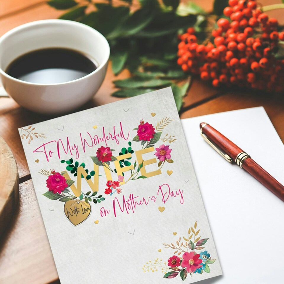 image 1 of Words 'n' Wishes Mother's Day Card to my Wife on Mother's Day, 23 x 19 cms, Multi-coloured