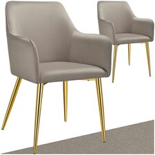 Dining Chair Avane - velvet look, padded armchair, high backrest and high armrests - Set of 2 Grey | Taupe