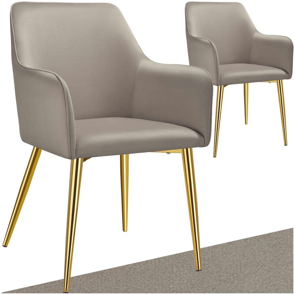 image 1 of Dining Chair Avane - velvet look, padded armchair, high backrest and high armrests - Set of 2 Grey | Taupe