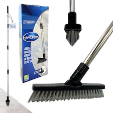 Long Handled Angled Grout Brush with Stiff Bristles for Cleaning Tiles and Flooring