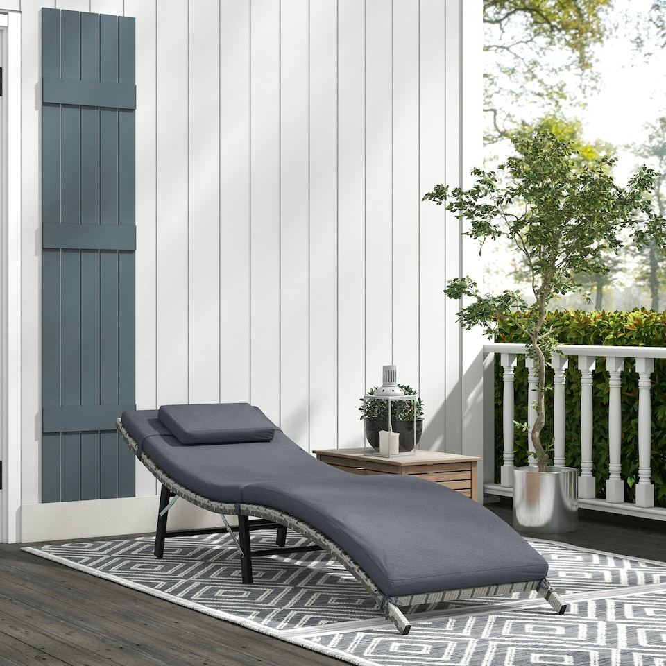 image 1 of Outsunny Folding Rattan Sun Lounger Outdoor Chair with Cushion, Grey