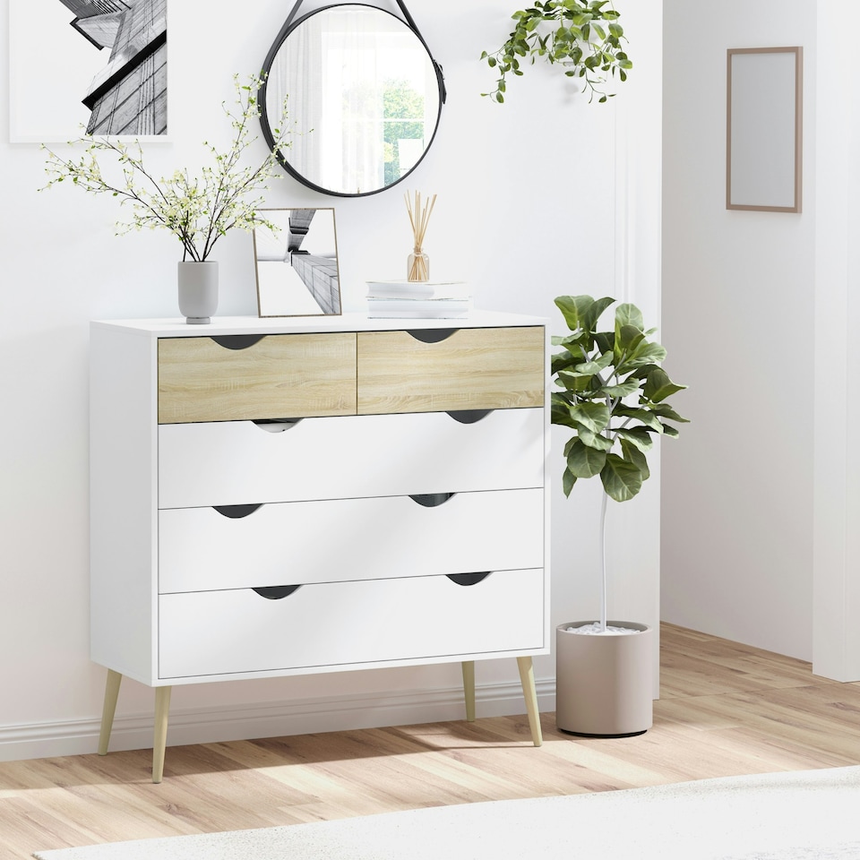 image 1 of HOMCOM Chest of Drawers, 5 Drawer Storage Cabinet Unit Bedroom Living Room