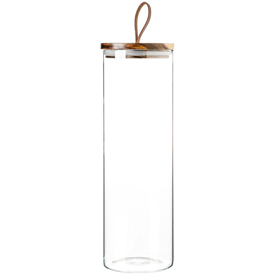 image 1 of Argon Tableware Glass Storage Jars with Wooden Lids - Leather Loop - 2 Litre - Pack of 3