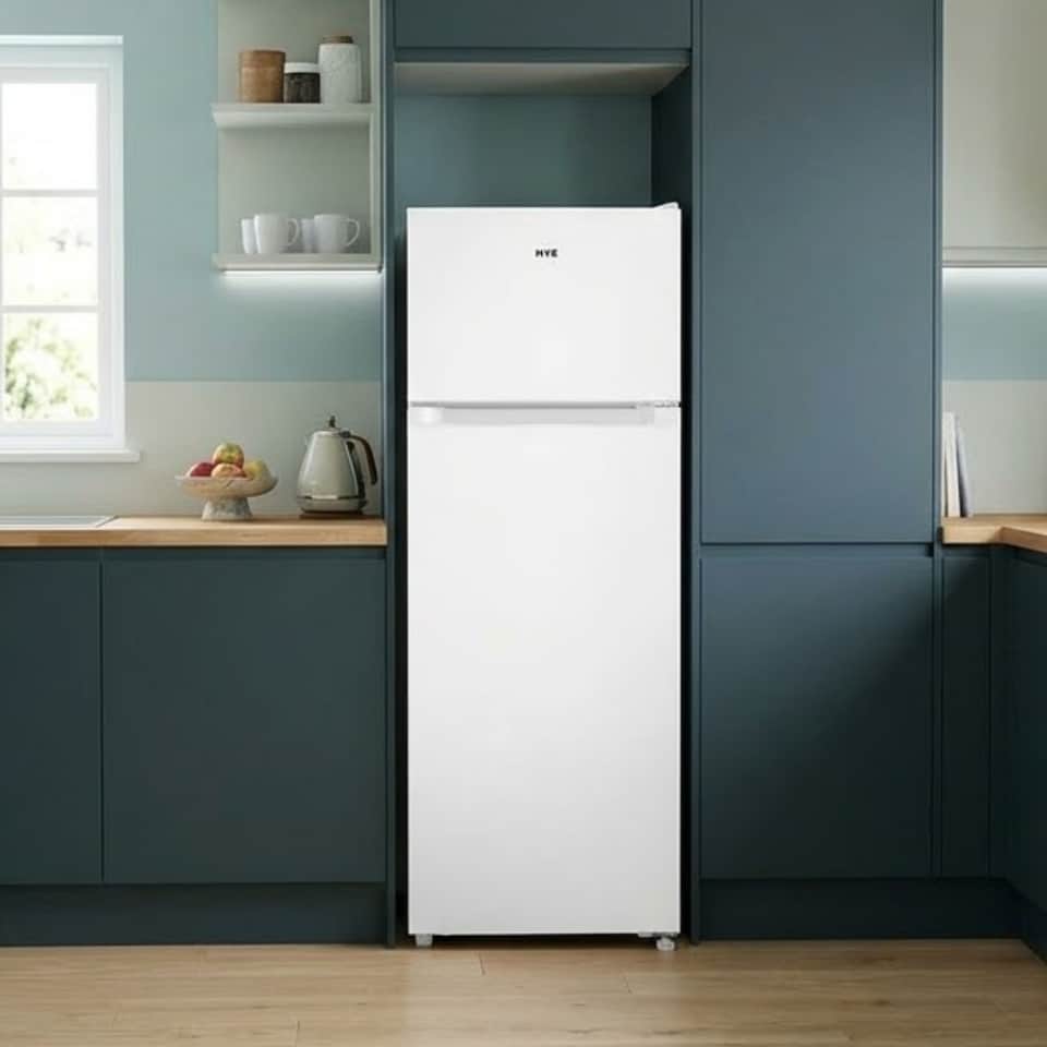 image 1 of HYE Freestanding Top Mounted Fridge Freezer, 206 Litre, 54.5cm, White - RF01TMF206W03