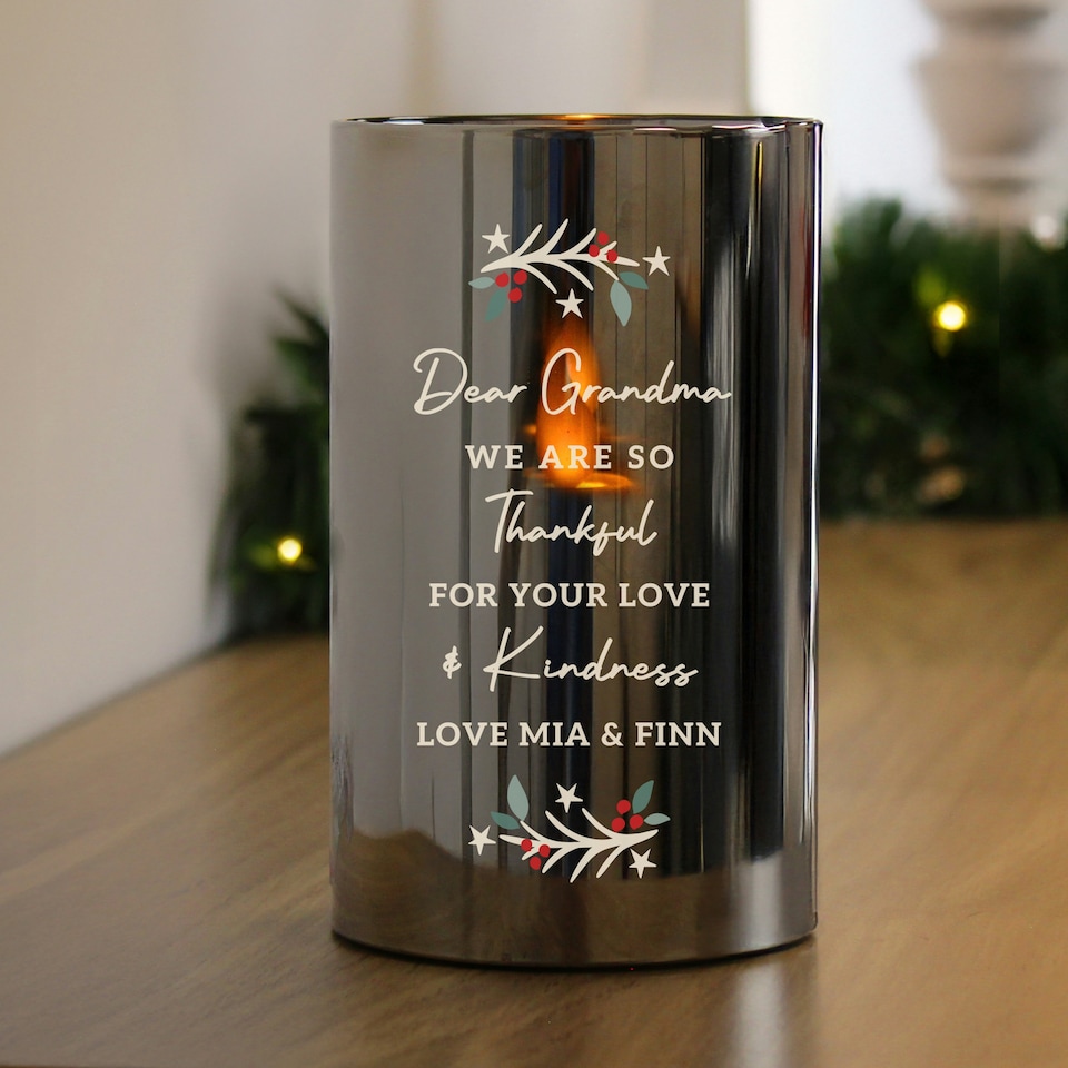 image 1 of Personalised Christmas Smoked Glass LED Candle