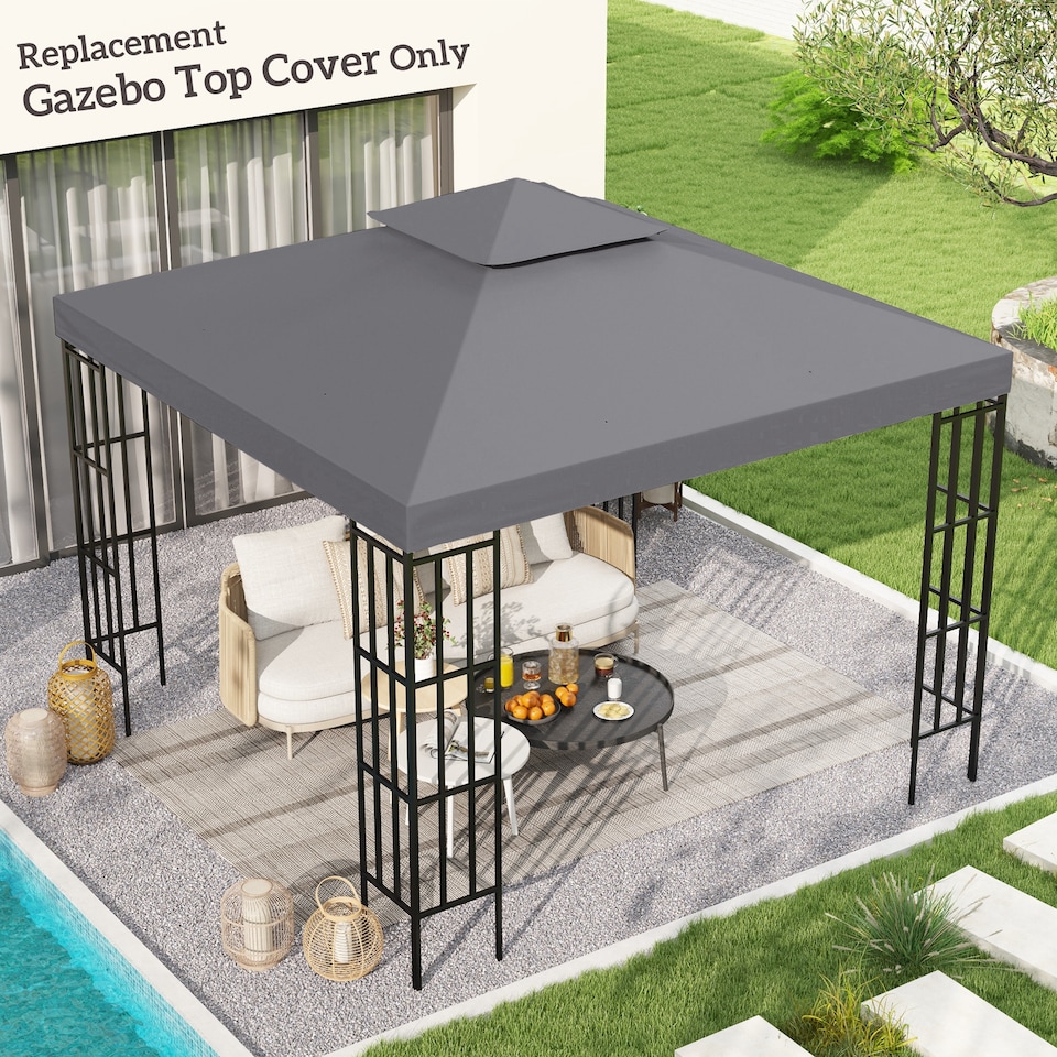 image 1 of Outsunny 3 x 3m Gazebo Canopy Replacement Cover 2Tier Roof Top Spare Part Deep Grey TOP COVER ONLY
