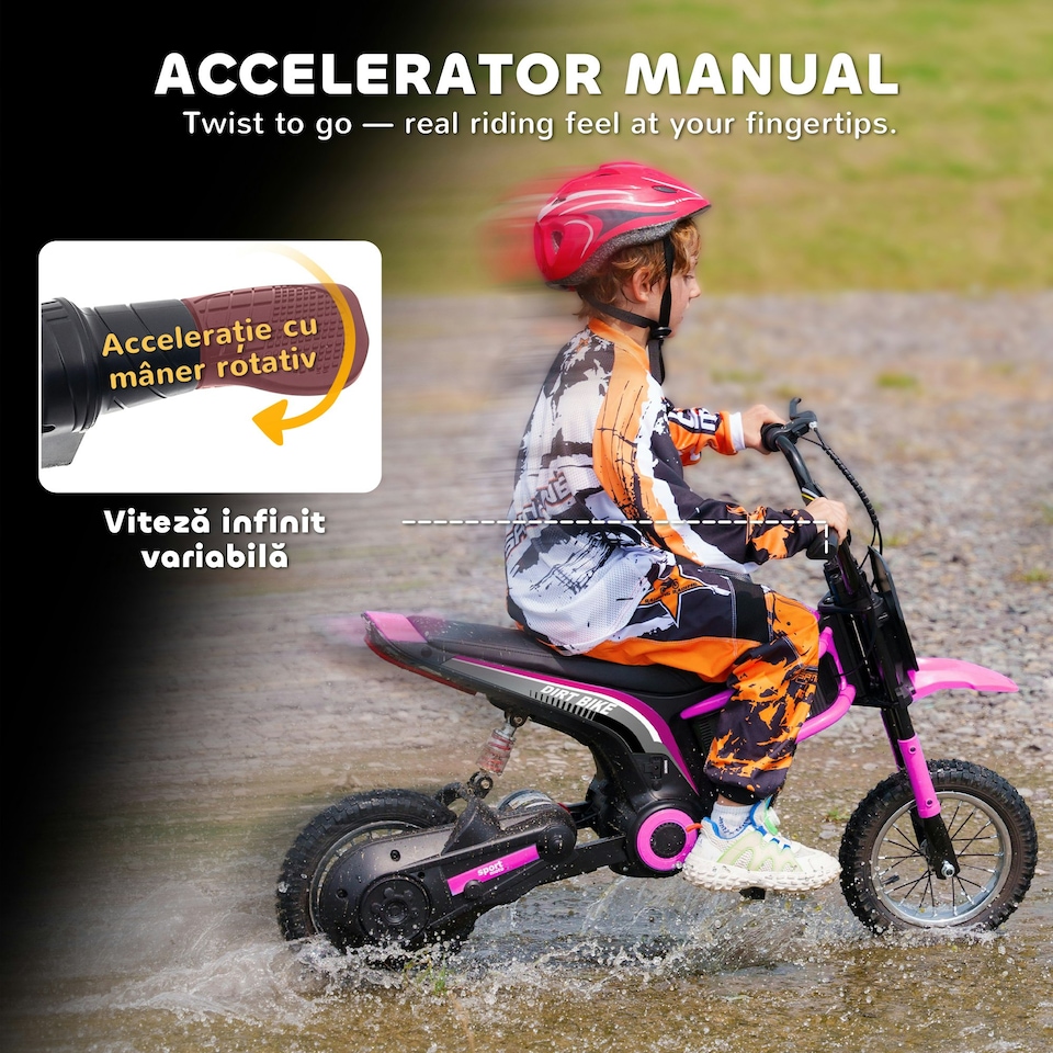 image 1 of HOMCOM 24V Kids Electric Motorbike with Twist Grip Throttle, Music, Horn - Pink