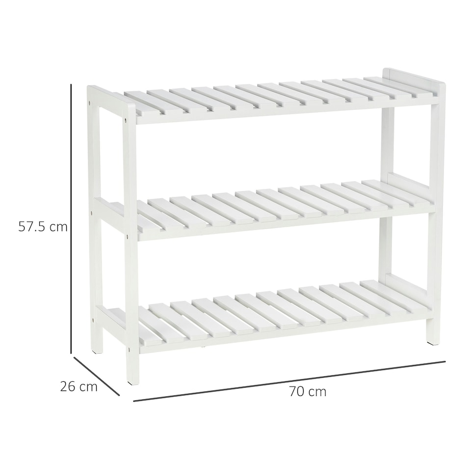 image 1 of HOMCOM 3-Tier Shoe Rack Wood Frame Slatted Shelves White