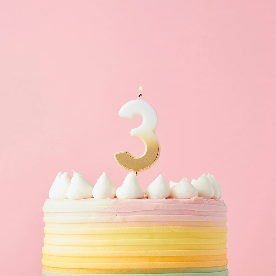 image 1 of Gold Ombre Number '3' Celebration Candle