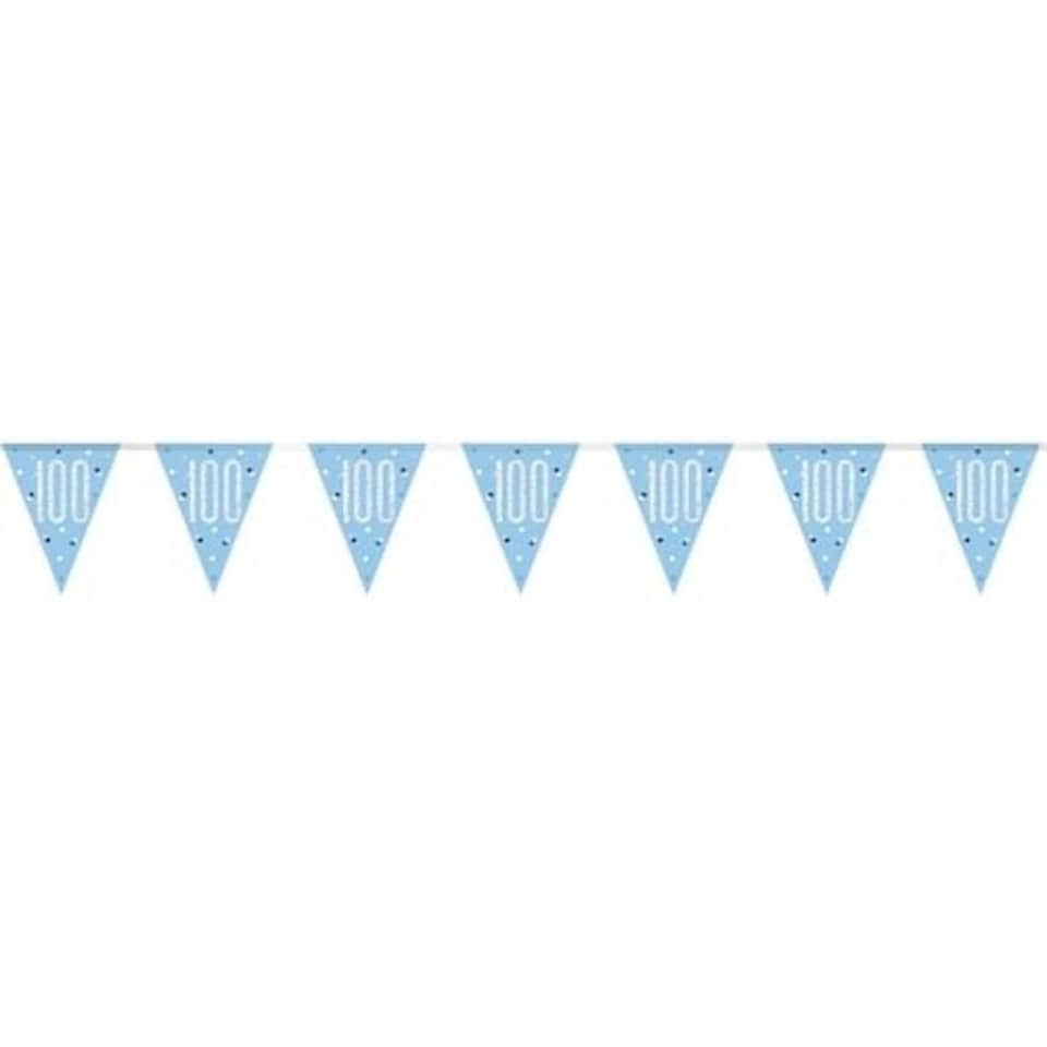 Blue Glitz Age 100 Holographic Foil Pennant Bunting 274cm