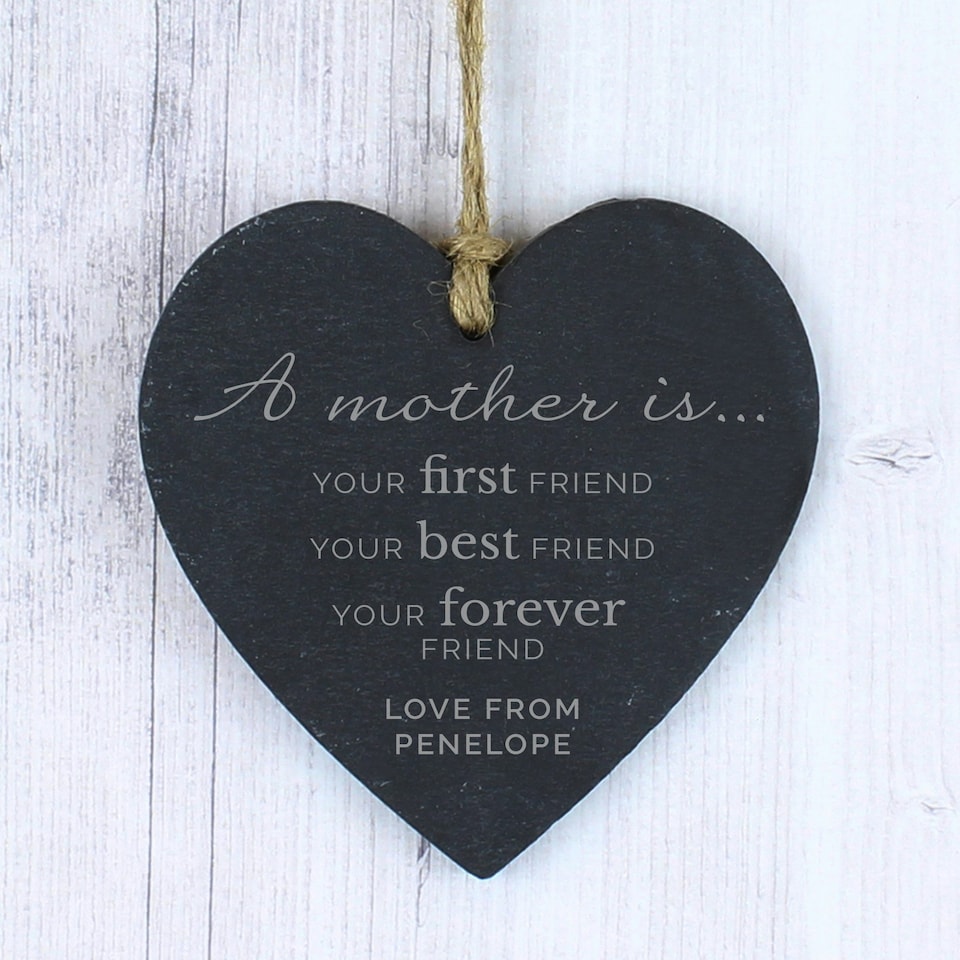 image 1 of Personalised 'A Mother Is' Slate Heart Decoration