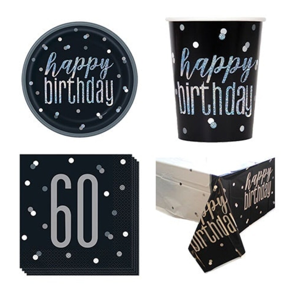 Black Glitz 60th Birthday 8 Person Value Party Pack