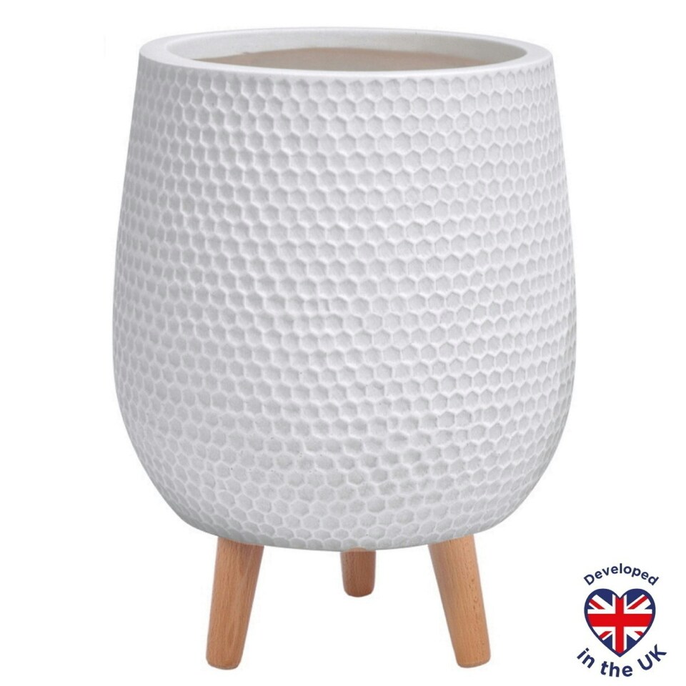 image 1 of Honeycomb Style White Planter with Legs, Round Indoor Plant Pot Stand for Indoor Plants by Idealist Lite D30 H43 cm, 19L