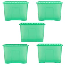 Wham Crystal 5 x 80L Stackable Plastic Storage Boxes with Lids Green