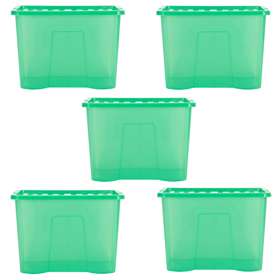 image 1 of Wham Crystal 5 x 80L Stackable Plastic Storage Boxes with Lids Green