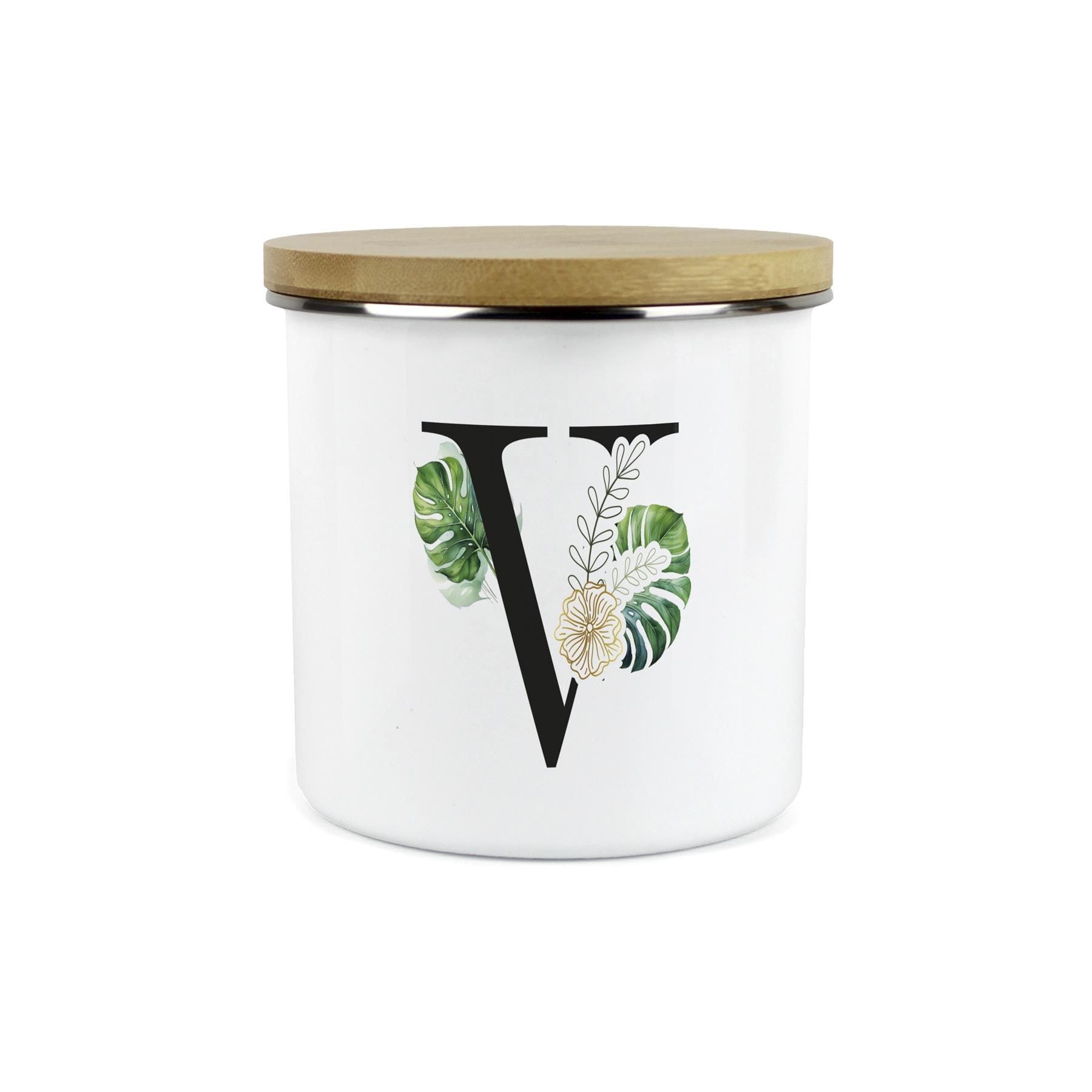衛生日用品 RT-65988 Green & Gold Letter V Large Storage Canister | White | Letter V